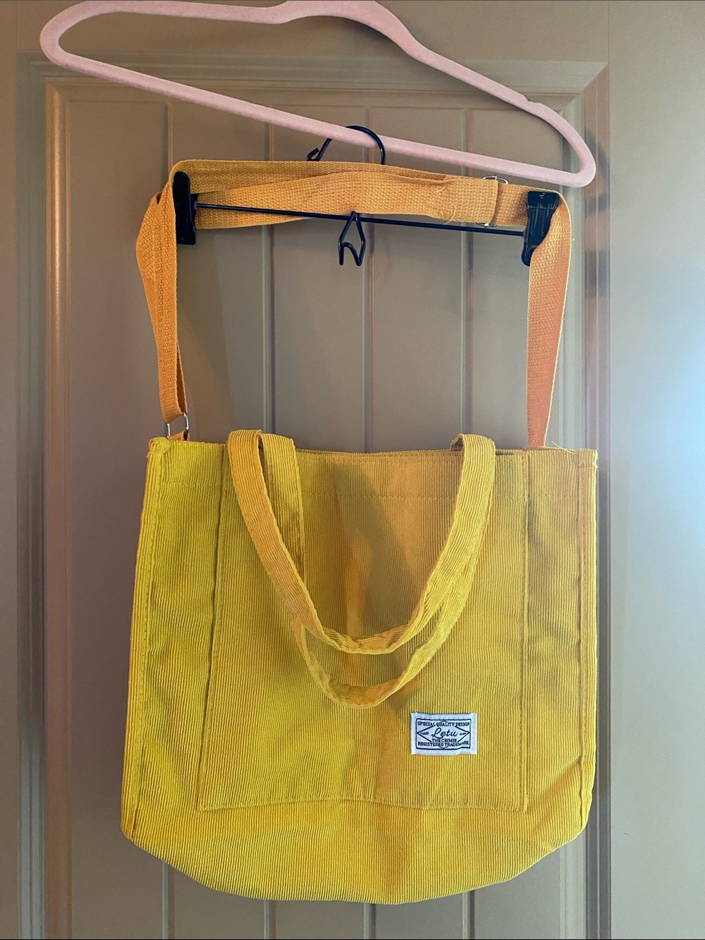LETU Yellow Corduroy Crossbody Tote Bag Front Pocket Shoulder Purse - Picture 6 of 9